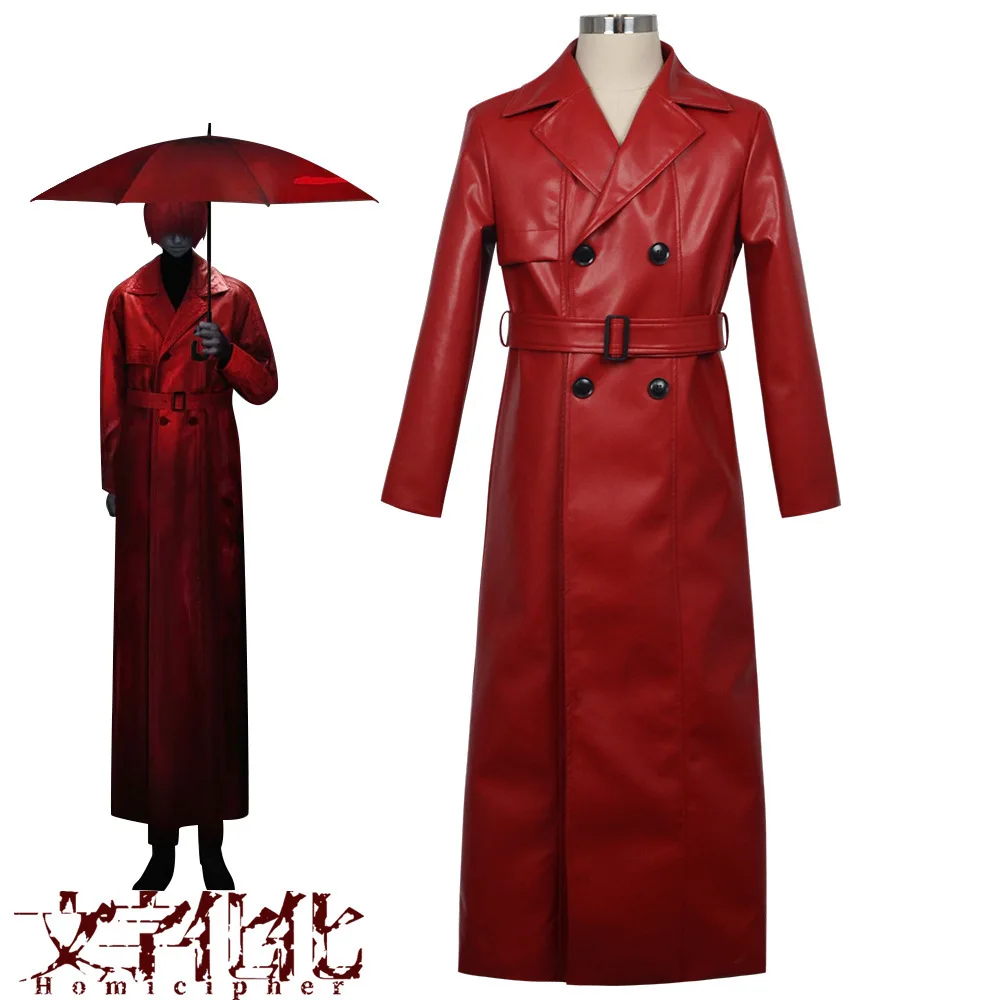 

Mr Scarletella Game Homicipher The Enigmatic Antagonist Cosplay Costume Red Wig Red Trench Coat Women MenHalloween party costume