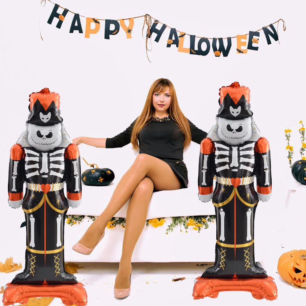 1 pièce, ballon debout en aluminium en forme de crâne, très adapté aux réunions de famille, aux activités communautaires et autres célébrations de vacances, décorations d'ambiance d'Halloween, décorations assorties d'Halloween