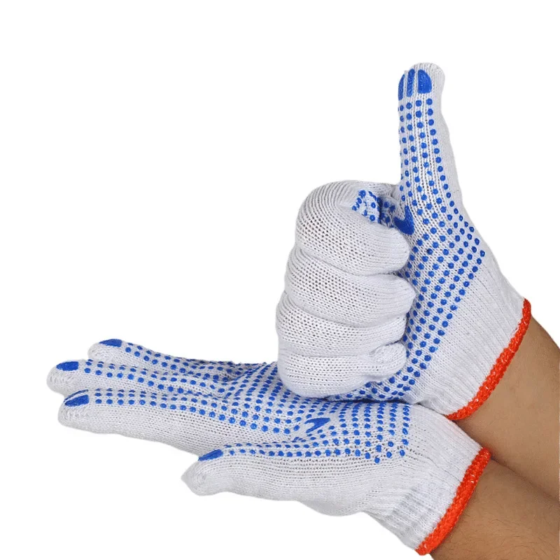 Men\'s work Gloves cotton women\'s with PVC for fishing coating workers garden 1 pairs