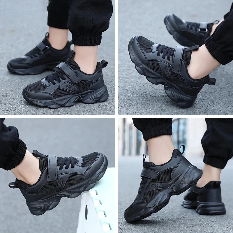 أحذية رياضية عصرية للأطفال قابلة للتنفس للطلاب باللون الأسود للمشي في المدارس مضادة للانزلاق للأولاد والبنات أحذية رياضية كاجوال للجري