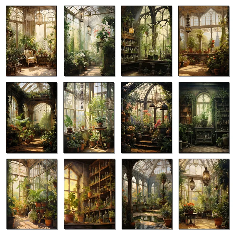 Renaissance Greenhouse Art Plant Garden Klassisches Retro-Poster, Leinwandgemälde, Wandkunst, HD-Bilder für Wohnzimmer, Heimdekoration