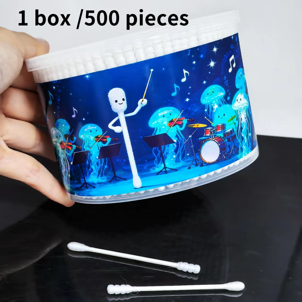 500 Uds Conductor de música hisopos de algodón creativos, elemento de medusa limpieza de doble cabeza hisopos de algodón especiales