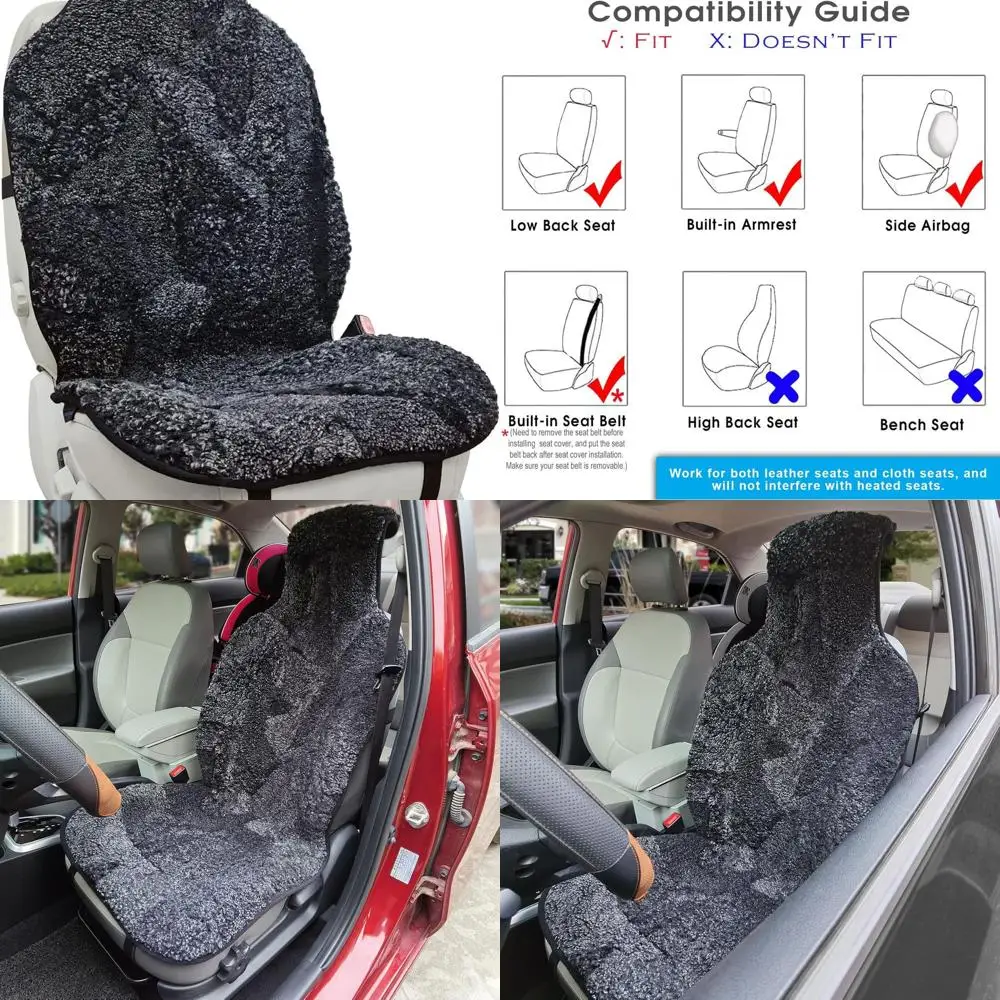 

Genuine Australian Sheepskin Seat Cover, Wool Cushion for Sedan Cars SUVs Trucks and Minivans, Quick Install, Black