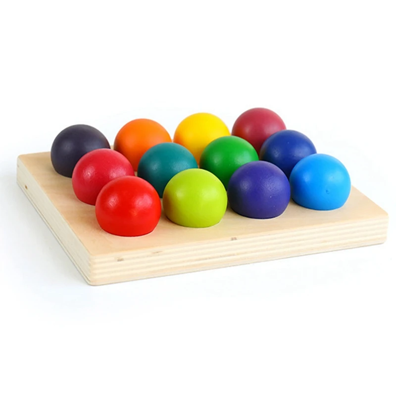 Palla abbinata arcobaleno in legno con vassoio, tavola di smistamento dei colori, giocattolo educativo giocattolo Montessori per regalo di compleanno per bambini durevole