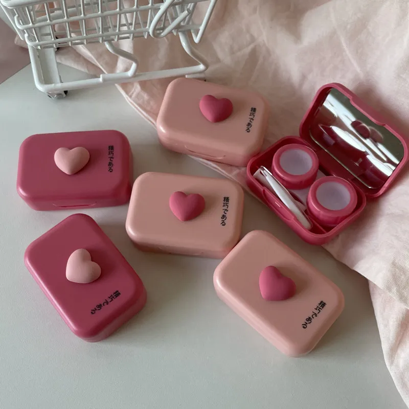 Women Pink Cute Contact Lens Box New Style Candy Color Contact Lenses Case with Tweezers Container Travel Contact Lenses Case