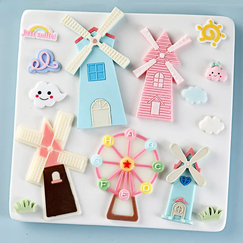 Windmill Ferris Wheel Silicone Mold Baking Tools Cake Dessert Table Scene Decoration Chocolate Fondant Plaster Silicone Mold