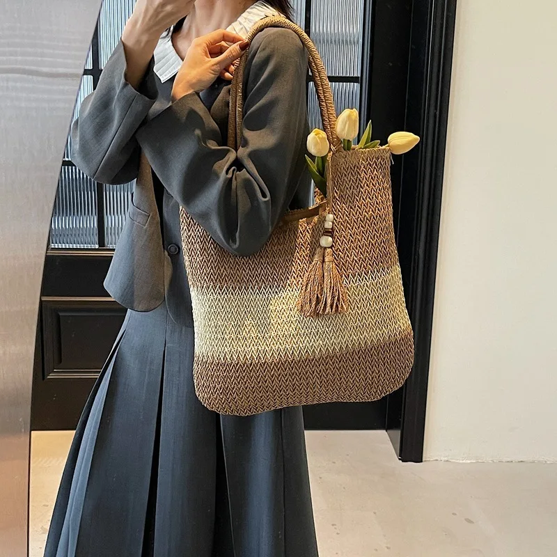 Large Capacity Commuting Leisure Grass For Women 2025 New Vacation Beach Woven Single Shoulder Tote Bag