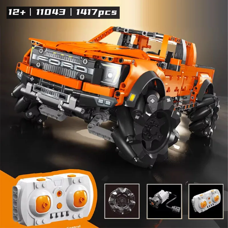 

Through the Mecanum Wheel Tech Raptors Truck Race Car Building Kit MOC Creative Vehicle Bricks Toys Gift for Kids Teens Adults