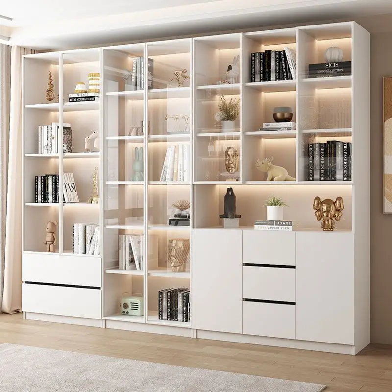 Modern Bookcase with Glass Door Living Room Cabinet Wooden Bookshelf Display Wall Storage Cabinet Dust Proof Sideboard Furniture view 4