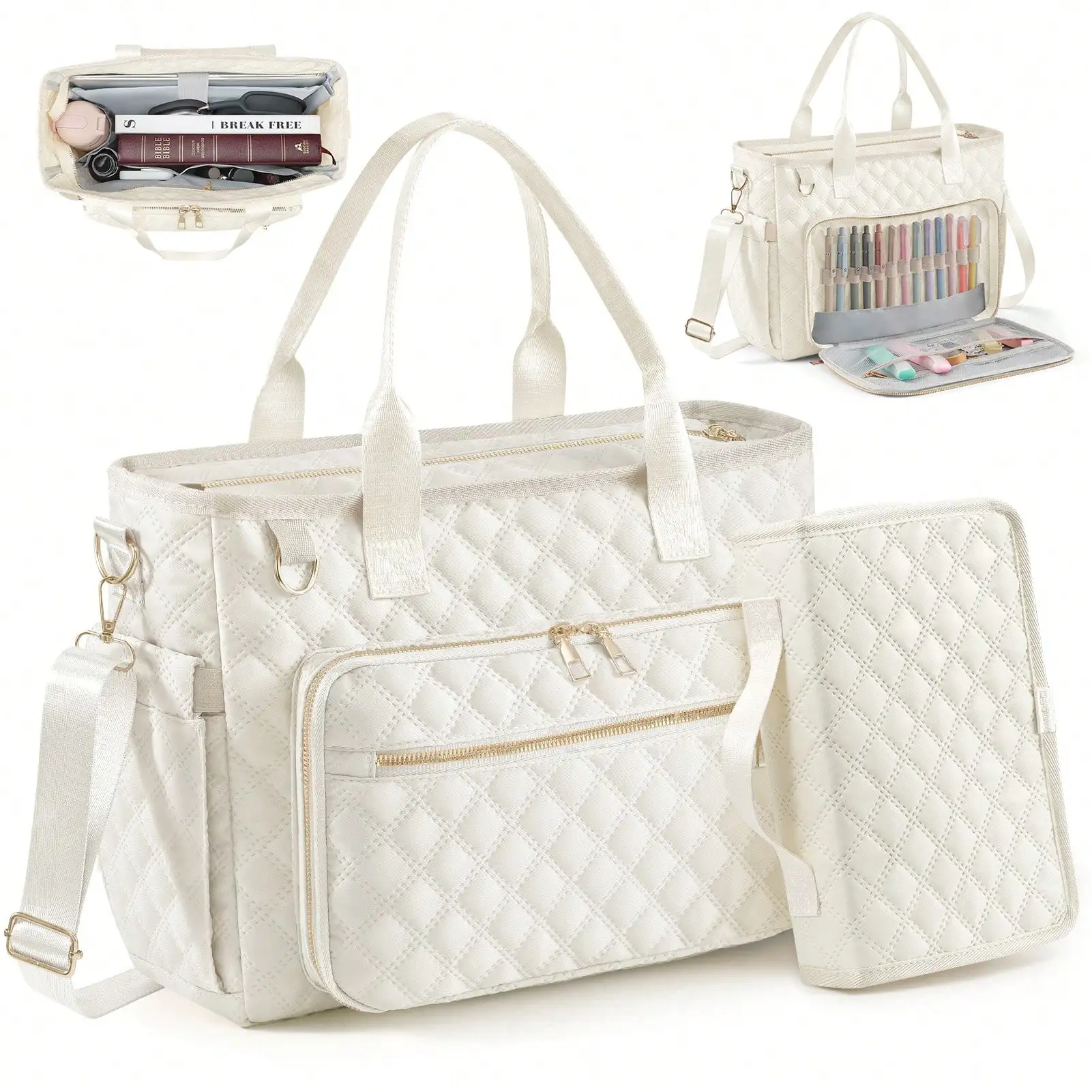 

2pcs Teacher Tote Bag Bible Tote Bag With Bible Cover Case & Purse,Women Work Bag Laptop Tote Nurse Bag Professional Computer Me