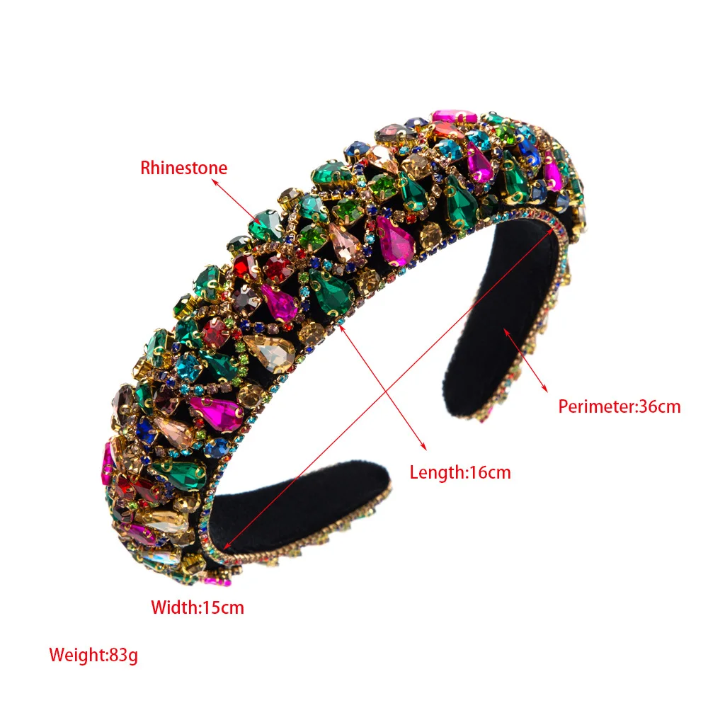New European And American Style Super Sparkling Diamond Wide Edge Headband For Women, Baroque High Skull Hair Accessory