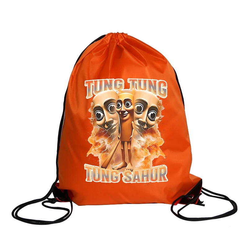 이탈리아어 Brainrot Drawstring 배낭 Tung Tung Tung Sahur 귀여운 그리기 문자열 가방 재미 있은 Meme 만화 체육관 가방 캐주얼 보관 주머니