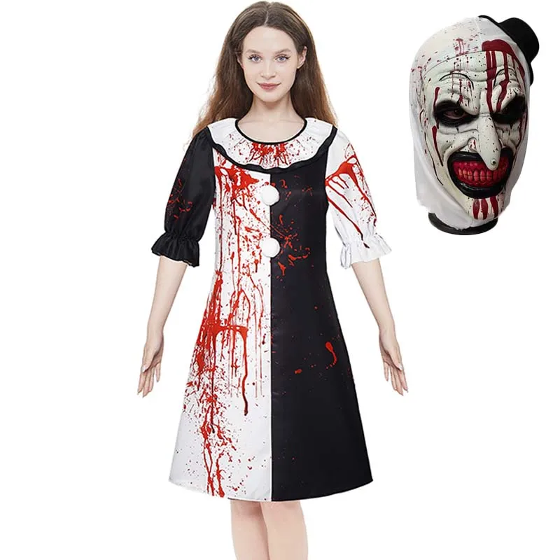 Frauen Horror Joker Cosplay Film Terrifierr Schwarz Weiß Body The Killer Clown Kleid für Karneval Weibliche Halloween Kostüme