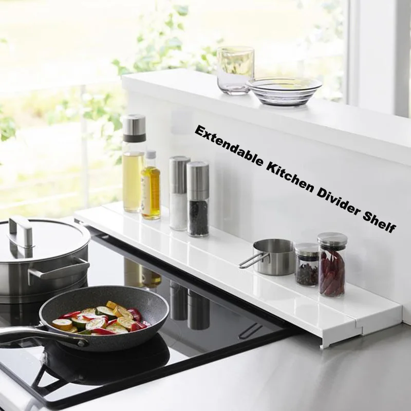 Kitchen Countertop Retractable Partition Storage Shelf Household Spices Tableware Pots and Pans Organizing Shelf