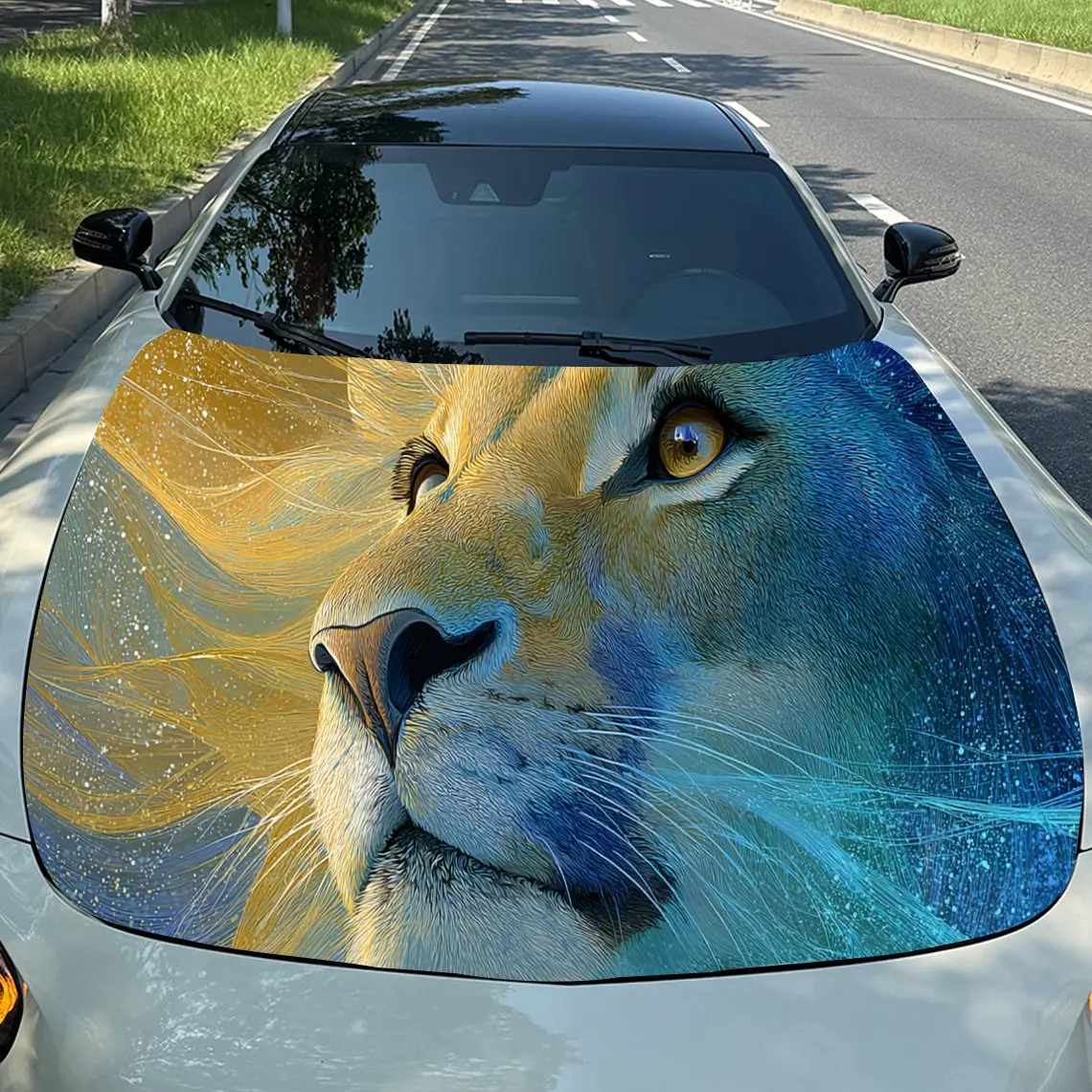 

Charming Colorful Lion Car Hood Stickers - Self-Adhesive, Waterproof and Durable Vinyl Wrap, Decorate And Protect Your Car - The