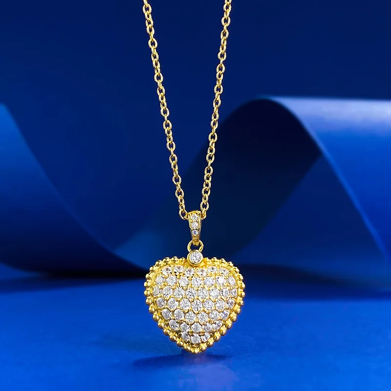 

Apaison Full Heart High Carbon Diamonds Pendants For Women Gold Plated Necklace 925 Sterling Silver Anniversary Fine Jewelry