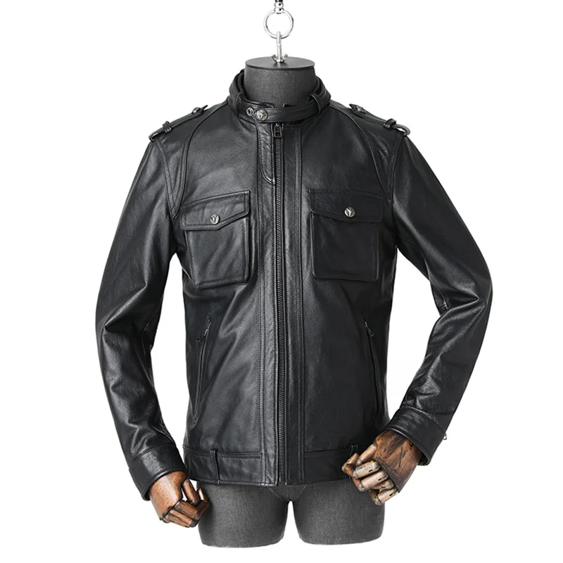 

Head Leather Jacket Men's Pure Top Layer Cowhide Short Fashion Outdoor Trekking Hunting Driving Motorcycle Stand Collar Coat