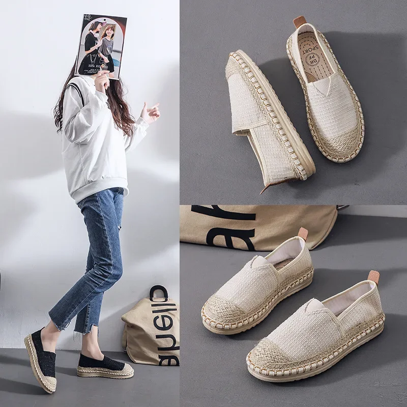 Summer New Women\'s Shoes Fashion Woven Breathable Lightweight Comfortable Canvas Shoes for Women Zapatos De Mujer