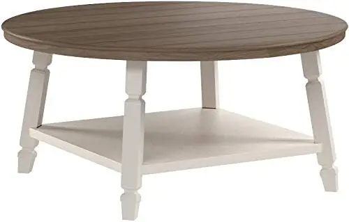 Bolanbrook Farmhouse 3-Piece Table Set, Includes 1 Coffee Table and 2 End Tables with Lower Shelf, Antique White & Brown