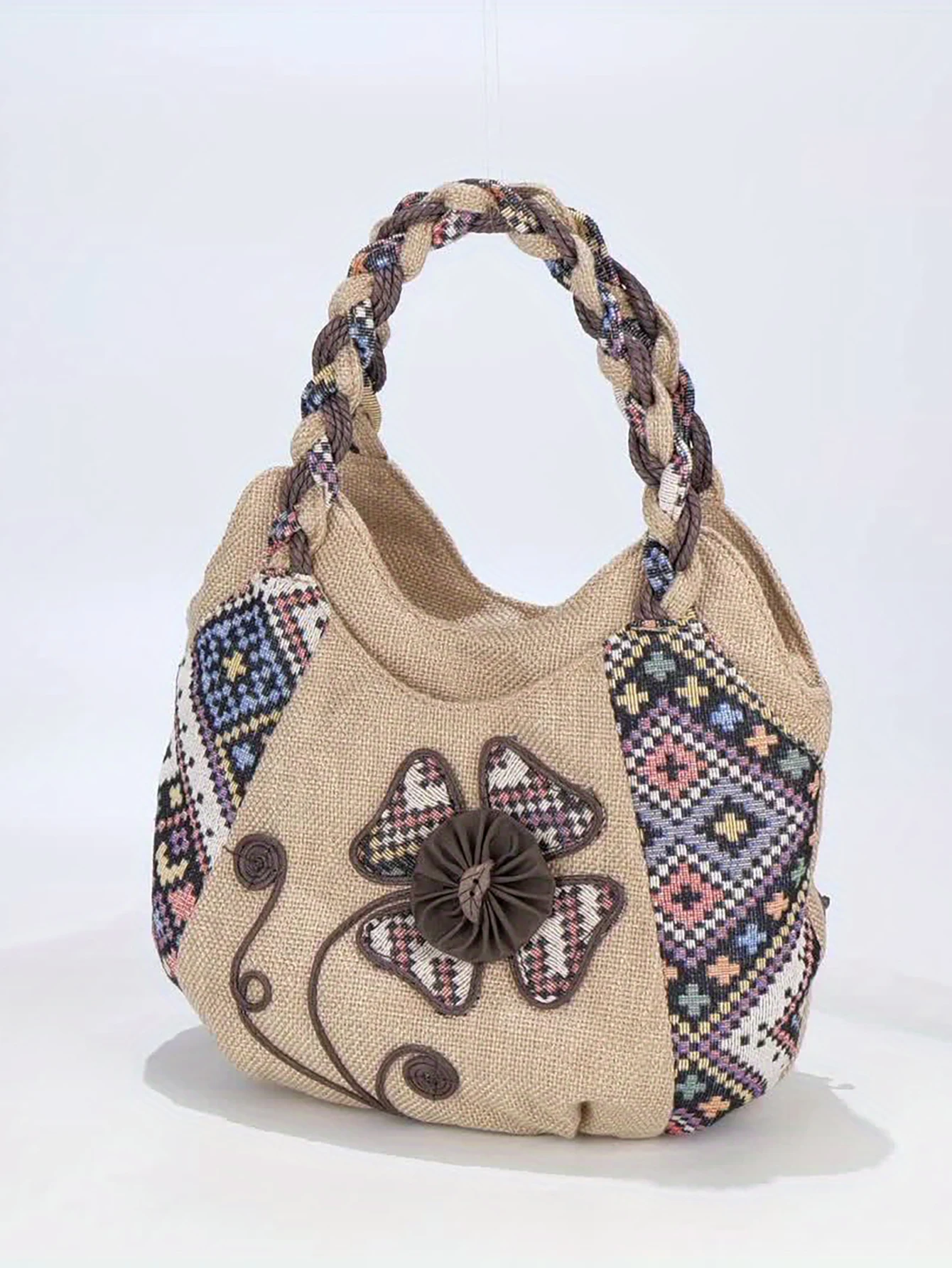 Floral embroidered handbags, woven bags, retro ethnic hobo bags, bohemian handbags, lightweight shoulder bags, armpit bags