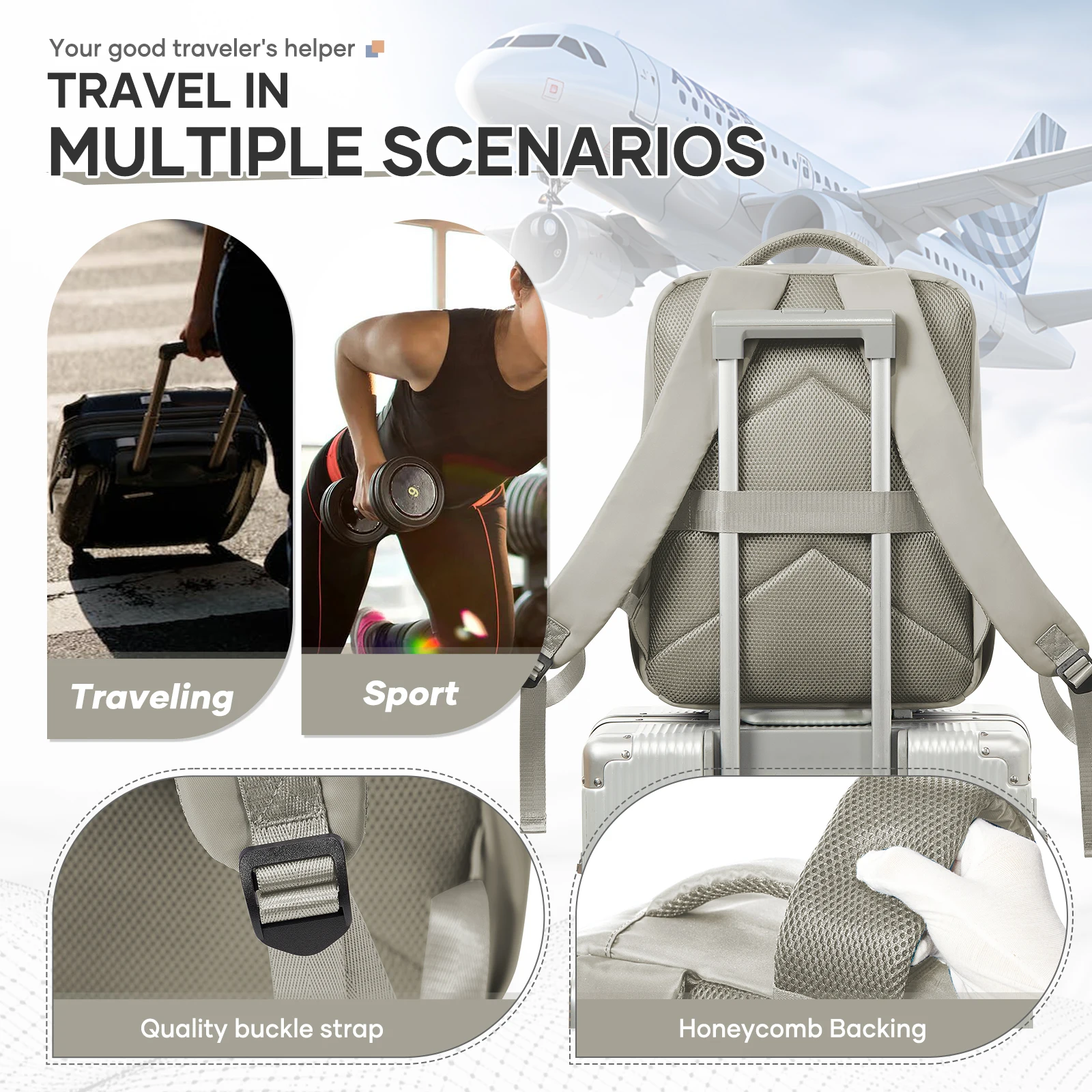 حقيبة Ryanair Cabin مقاس 40*30*20، حقيبة ظهر للسفر مضغوطة بالفراغ |   سعة كبيرة، حقيبة ظهر للجنسين، رحلات العمل والمشي لمسافات طويلة