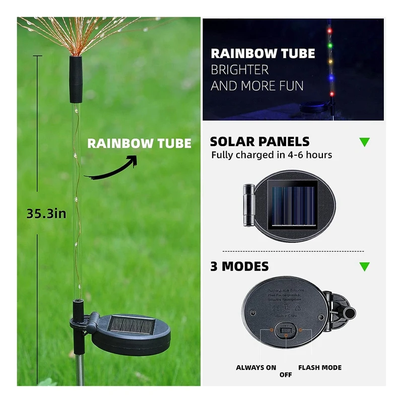 4 luci decorative da giardino solari per esterni da 120 LED, stringa impermeabile IP65 con tubo arcobaleno