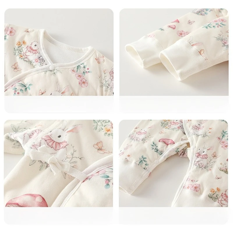 Baby Long-Sleeve Onesie with Bib for Autumn Winter Clothing Cotton Newborn ﻿ Boys & Girls  Cute Print Jumpsuit Outdoor Outfit
