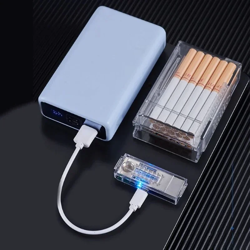 Creative Transparent Automatic Pop-up Cigarette Case Lighter Tungsten Ignition Cigarette Case Rechargeable Cigarette Case