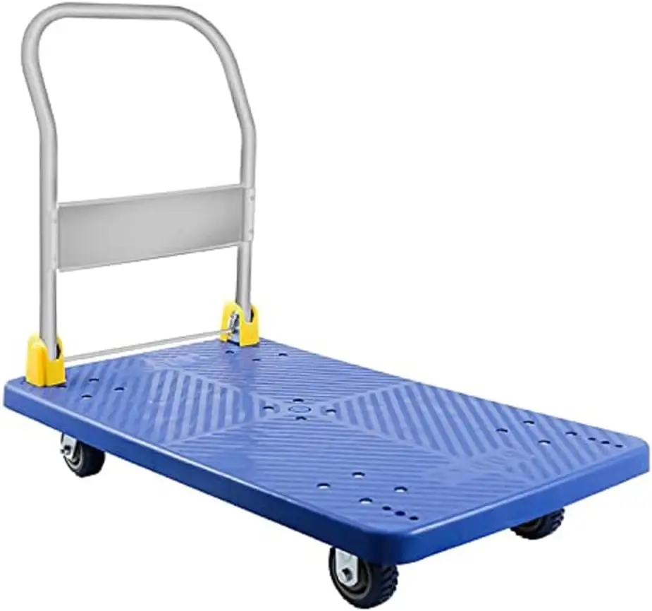 Platform Truck with 1320lb Weight Capacity and 360 Degree Swivel Wheels, Foldable Push Hand Cart for Loading and Storage, Blue