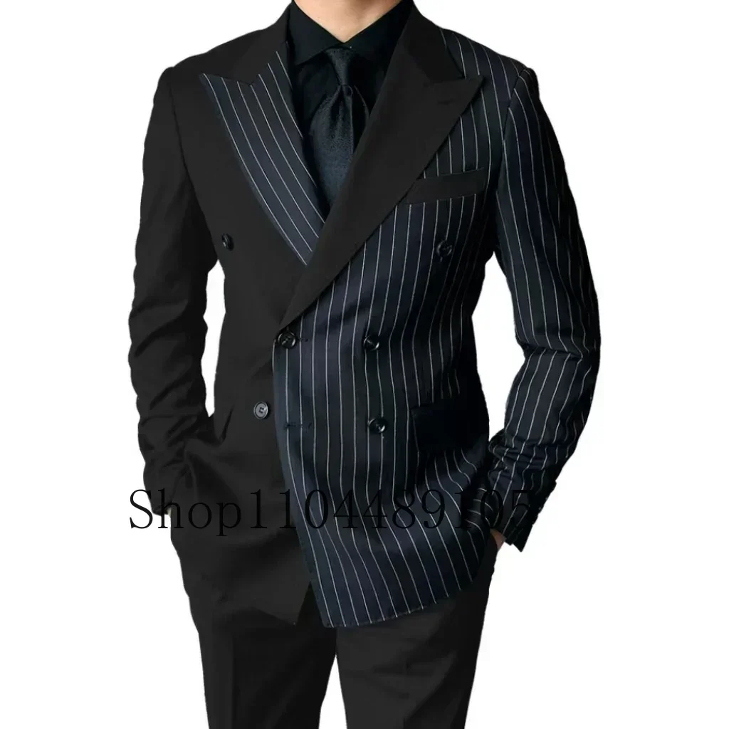 Color-blocked Striped Two-piece Suit，Herringbone，Striped Suit Men，Summer Beach，2 Pieces Blazer and Pants Set