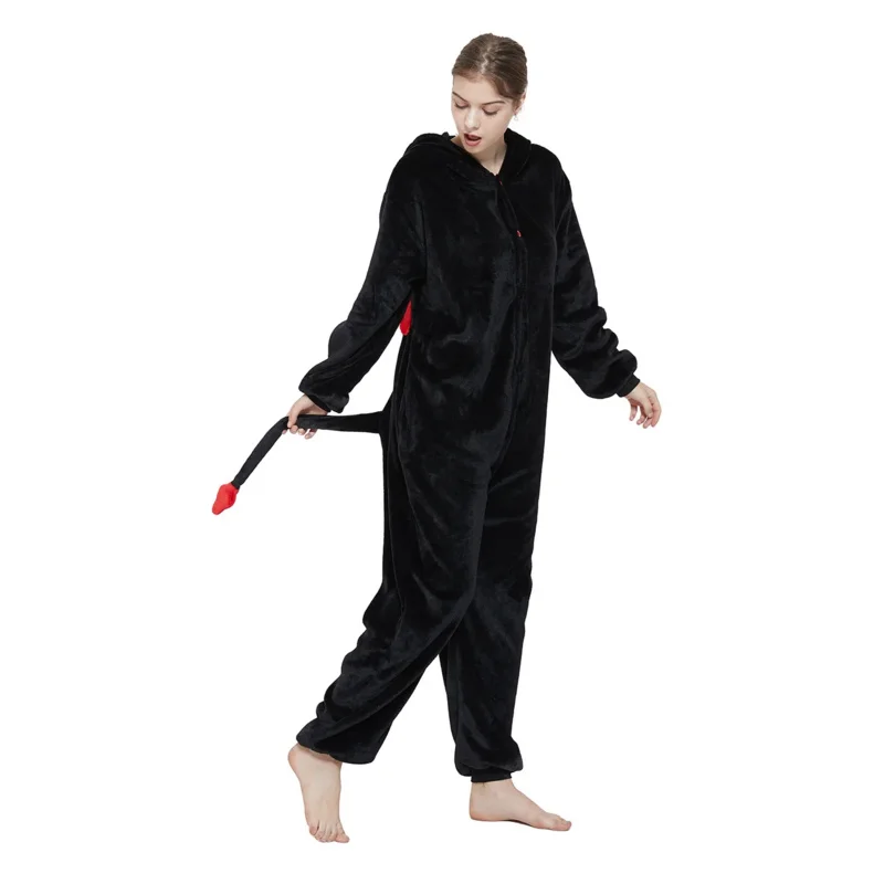 Erwachsene Kigurumi Teufel Onesies Flanell Niedlichen Tier Pyjamas Sets Kinder Winter Dämon Nachthemd Pyjamas Nachtwäsche Homewear