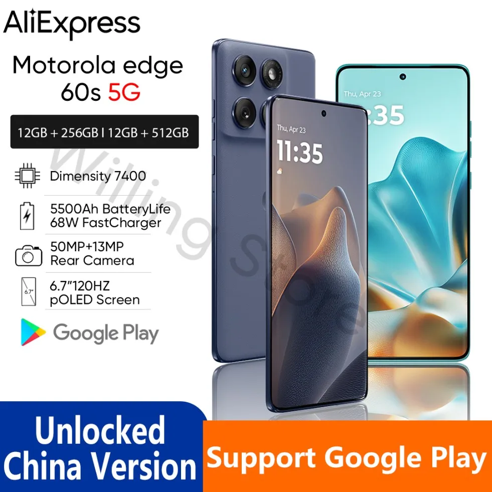 Motorola moto edge 60s 5G phone 50MP Imaging System MTK Dimensity7400 Mobile Phone 5500mAh Floating Quad Curved Body