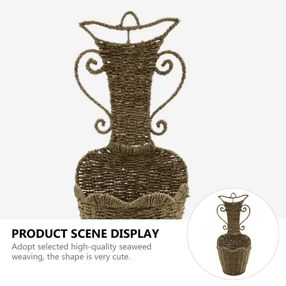

1Pcs Wall-Mounted Woven Basket Natural Seaweed Flower Storage Organizer Durable Hanging Basket Decorative Container for Home