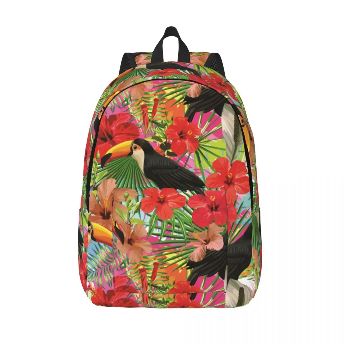 Laptop Backpack Unique Tropical Bird Toucan Leaves And Hibiscus Flowers School Bag Durable Student Backpack Boy Girl Travel Bag