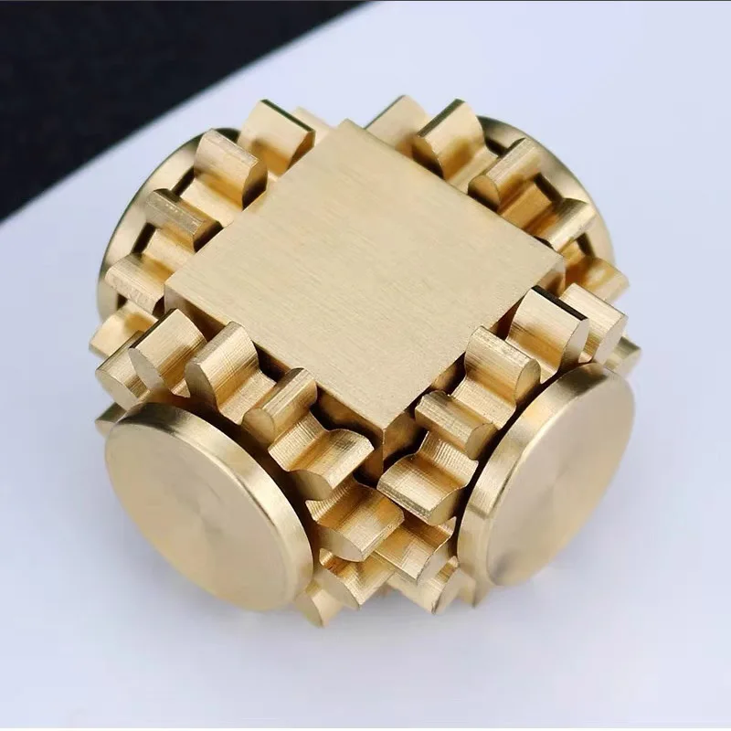 Brass Cube Metal Gear Fidget Spinner EDC Finger Spinning Toy Sensory Fidget Stress Relief Adhd Autism Anxiety Therapy Adults