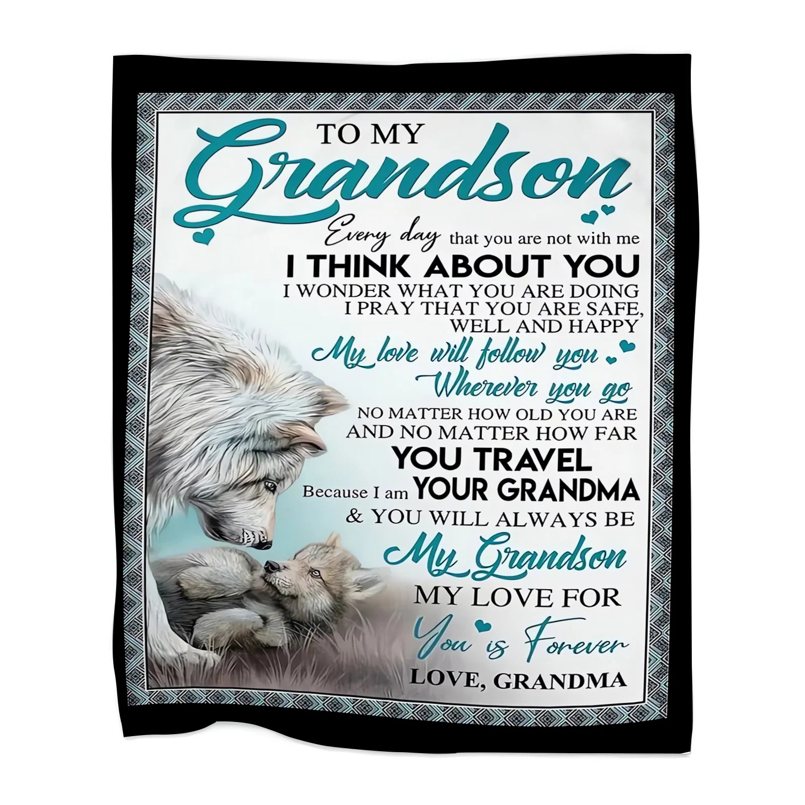 HX To My Grandson Flannel Blanket Wolf Printed Throw Blankets for Beds Plush Quilts Birthday Gifts A Mi Nieto Manta Dropshipping