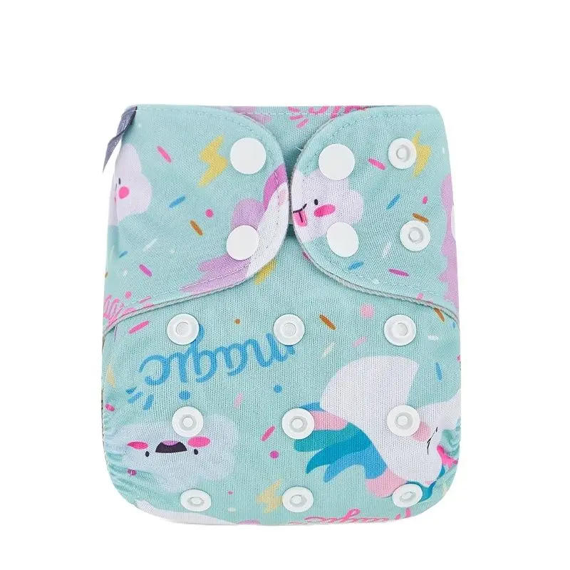 HappyFlute gambar Unicorn kain Suede Super lembut desain kancing dalam popok kain bayi baru lahir yang sangat tahan air & berpori