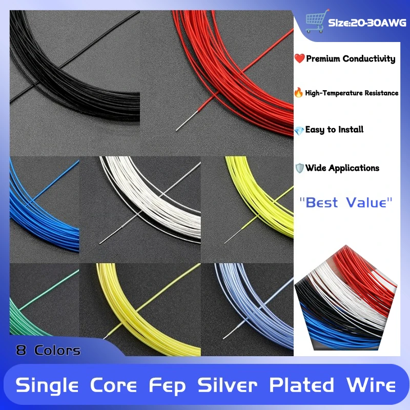 

PTFE Wire 20-30AWG Silver Plated FEP Insulation Single Core Cable Purity OFC Copper Wire HiFi Audio Speaker Headphone Line 10M