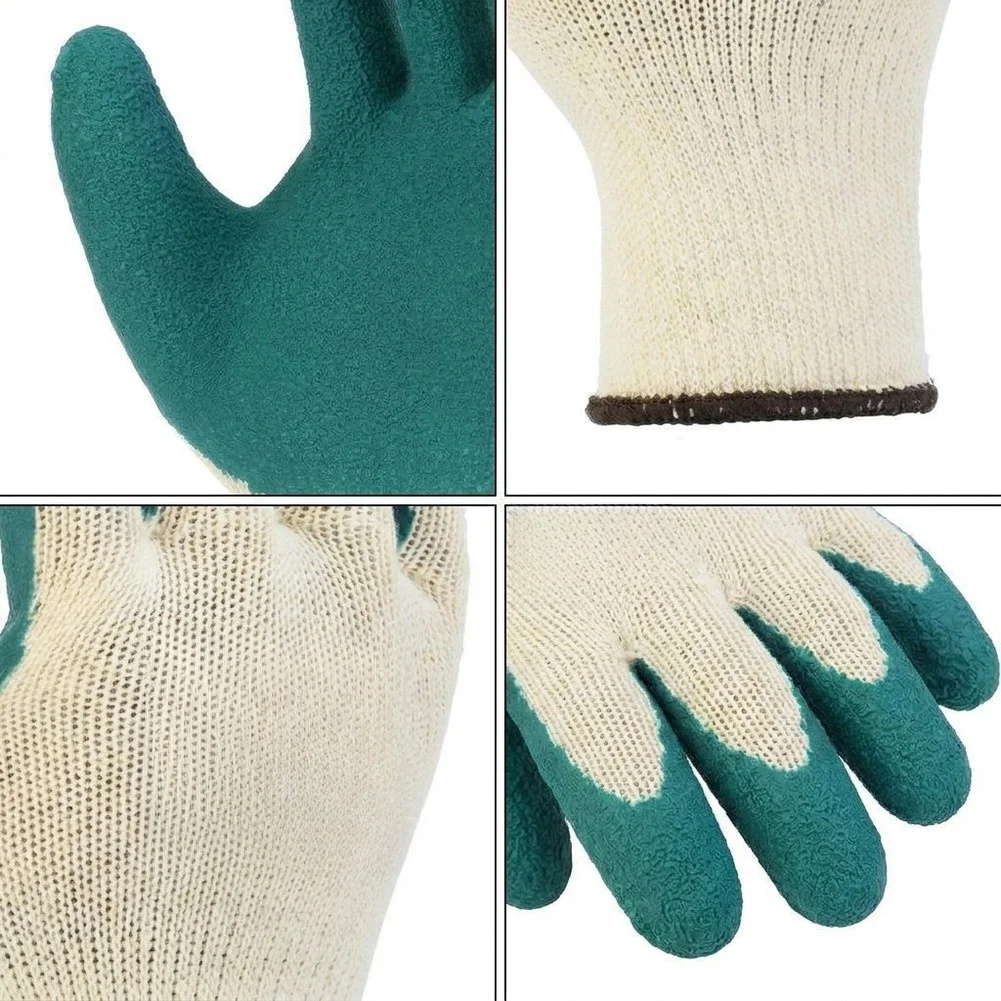 Breathable Rubber Work Gloves with Foamed Wrinkled Palm for Enhanced Grip Labor Protection Gloves White and Green