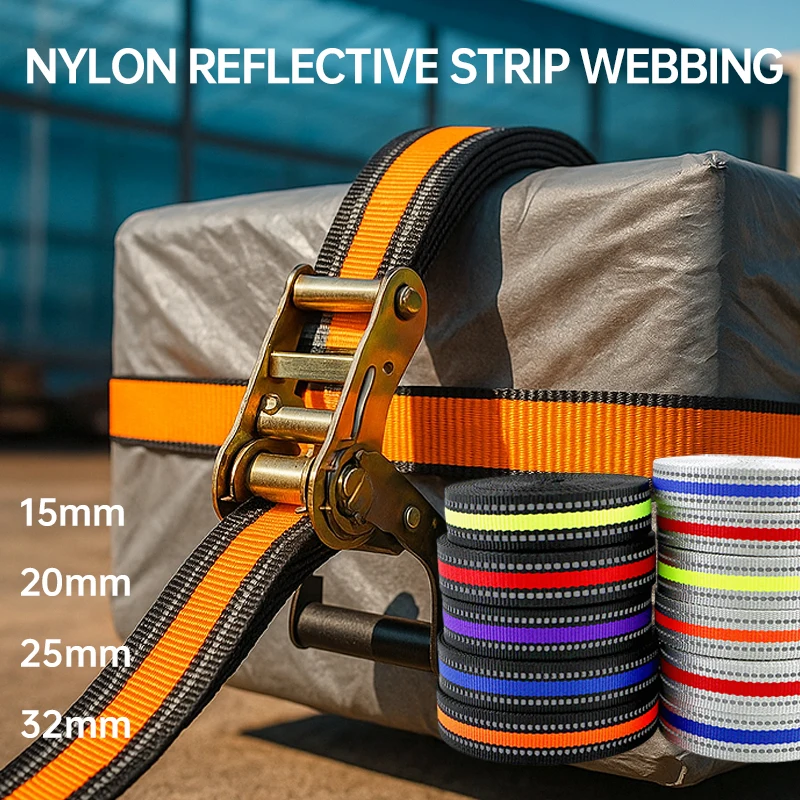 

5/10M 15/20/25mm Reflective Strip Webbing Strap Clothing Pet Collar Decorative Ribbon Band Sports Safety Belt Sewing Accessories