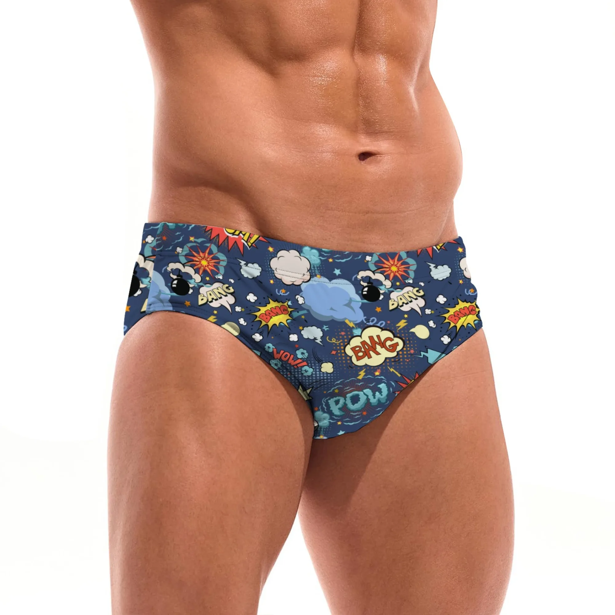 Pop Art Retro Comic Print Men's Swim Trunks Lightweight Breathable Sexy Bikini Men's Briefs Beach Surf Shorts Swimwear Fun Gift