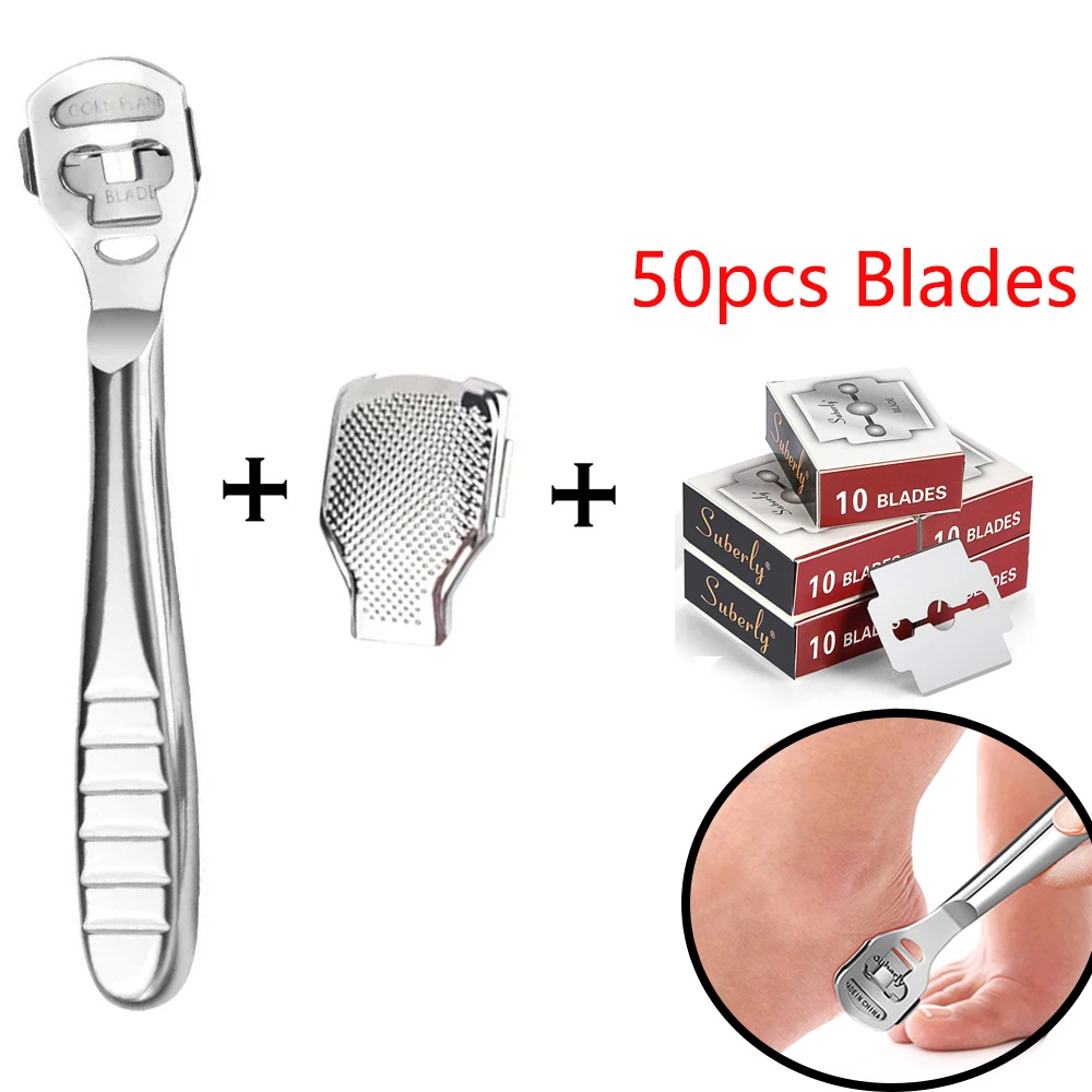 Foot Care Tool Stainless Steel 1pc Dead Skin Callus Cuticle Cutter Remover Planer Cutter Shaver Foot + 50pcs Blades