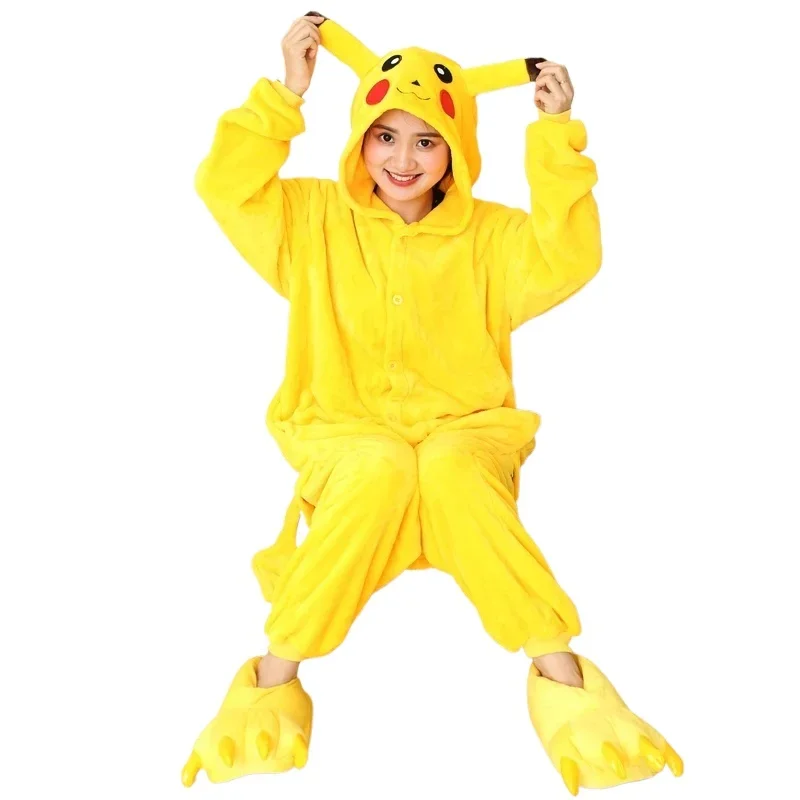 Animal Kigurumi Pikachu Cartoon Onesies Women Men Hooded Pajamas Sleepwear For Adults Halloween Christmas Cosplay Costumes