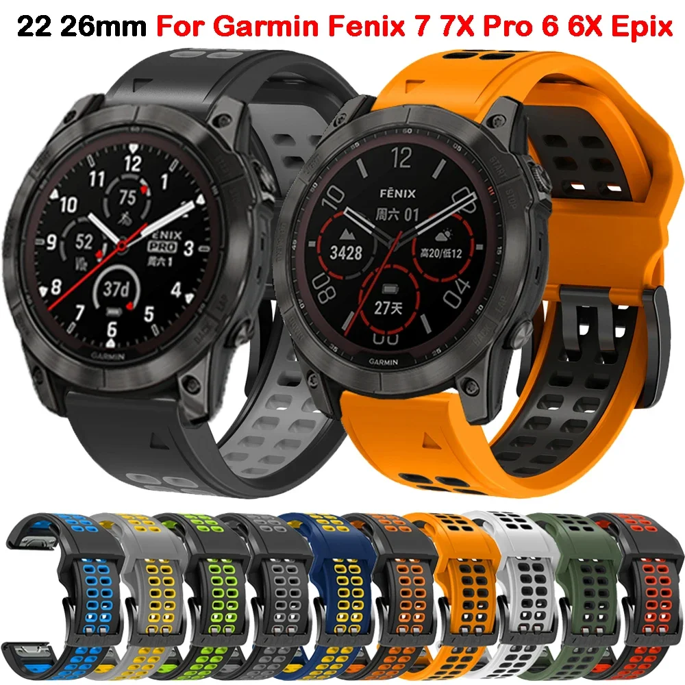 

22 26mm Silicone Strap Bracelet For Garmin Fenix 7 7X Pro 6 6X Pro 5 5X Plus Band Epix Gen 2/Approach S70 Easyfit WristBand