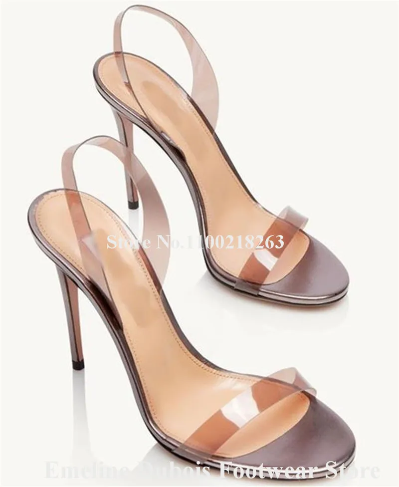 PVC Patchwork Purple Sandals Emeline Dubois New Fashion Open Toe Narrow Bands Stiletto Heel Transparent Sandals Wedding Heels