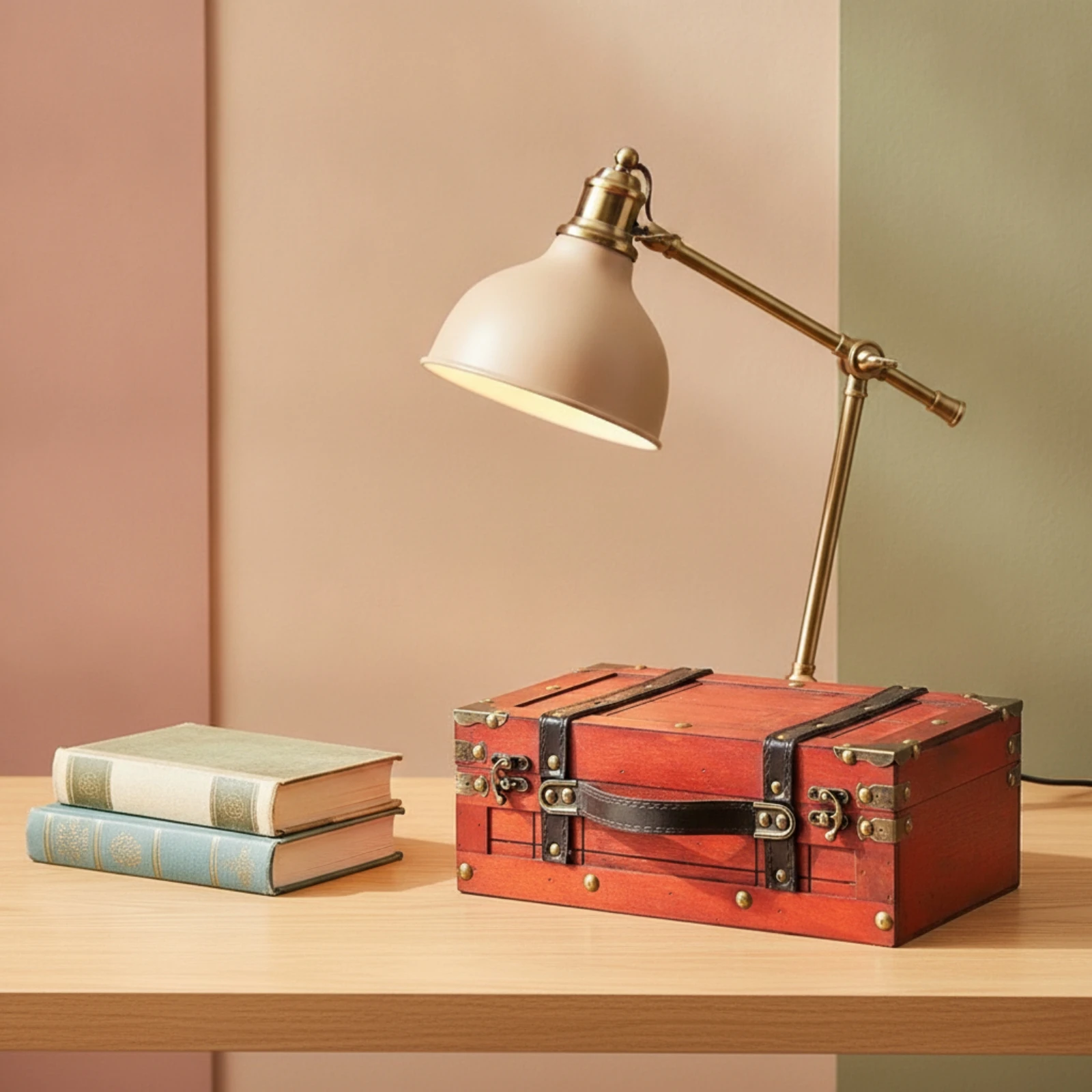 Vintage Suitcase Box Decorative Wooden Box with Leather Handle Wooden Suitcase with Handle Retro Ebony-Toned Wood for Decorators