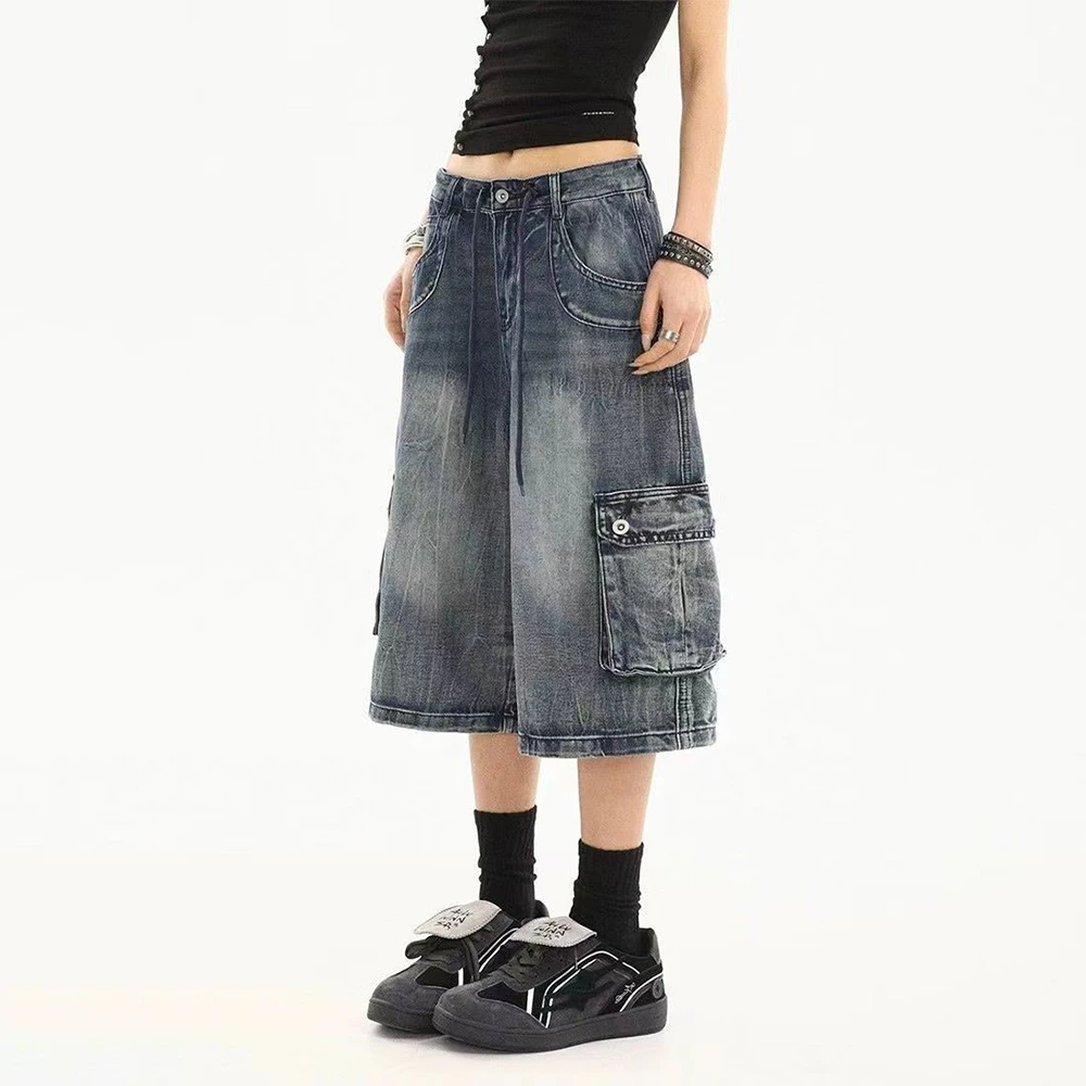 Summer Men's Washed Straight Workwear Seven-Point Jeans American Retro Fashion Trend Street Hip-Hop Loose Casual Men's Bottoms