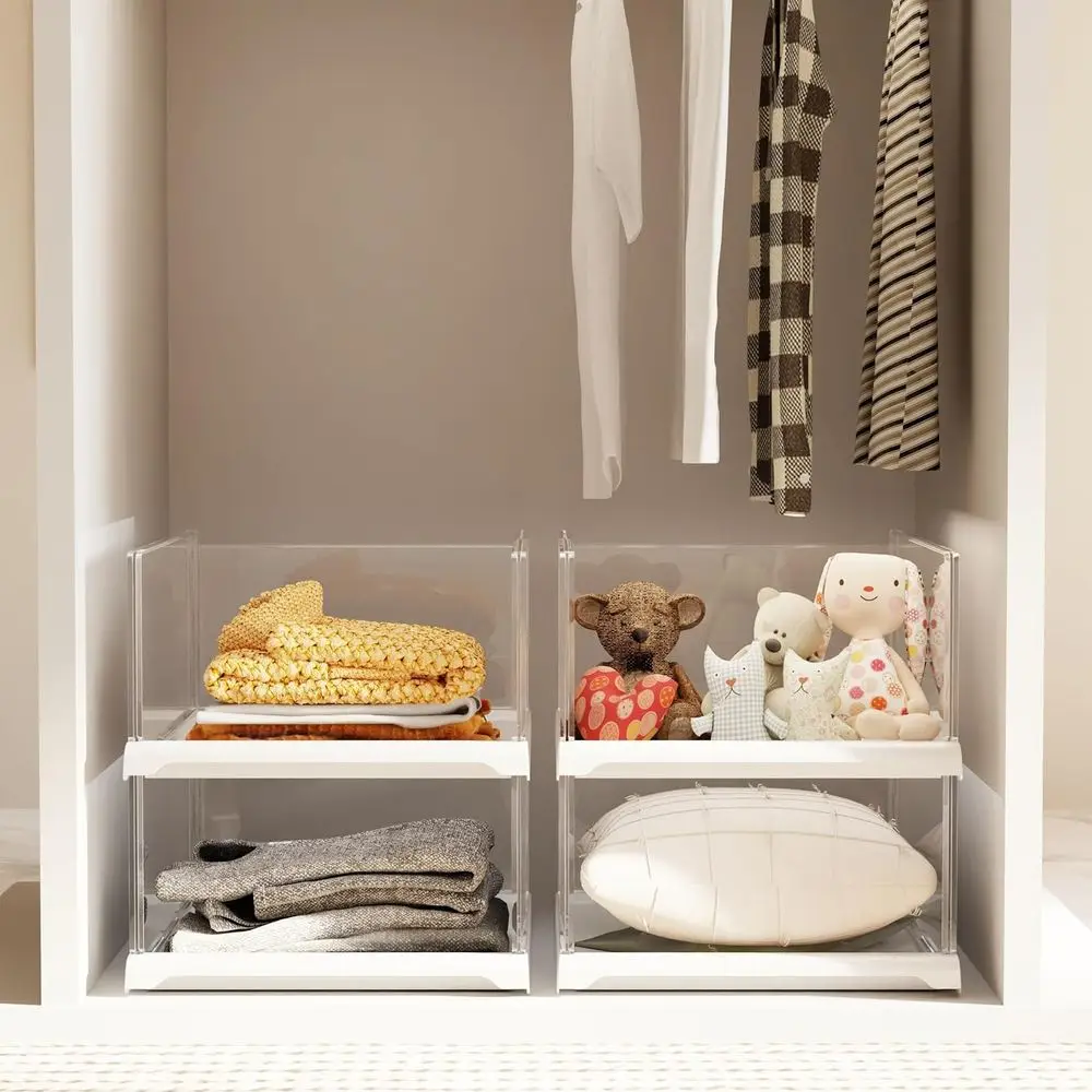 

Stackable Closet Organizers and Storage Shelves, Transparent Multifunctional Foldable Sweater Storage for Various Rooms