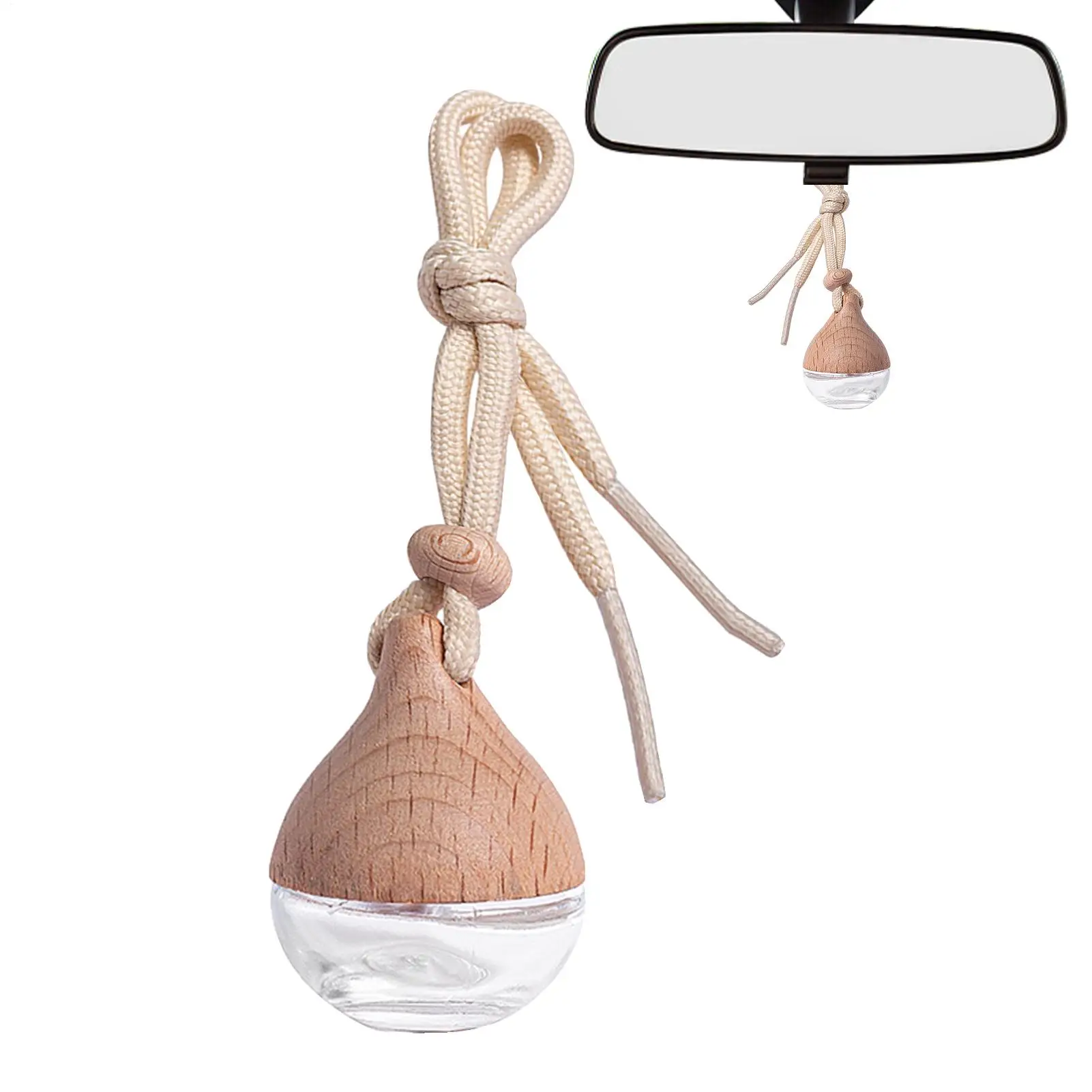 Empty Car Air Freshener Pendant Perfume Glass Bottle With Wooden Caps Refillable Car Essential Oil Diffuser Bottle