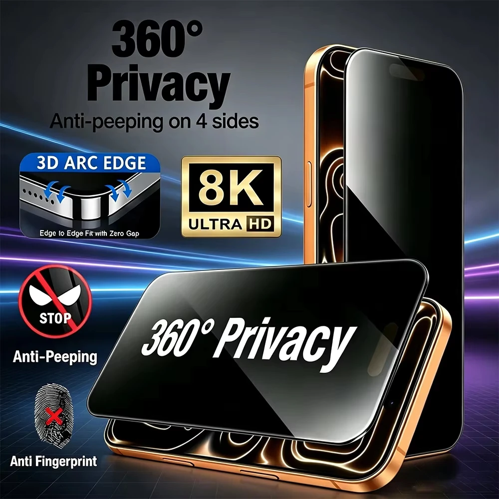 1-5 Stück Vollflächiger Sichtschutz-Displayschutz für iPhone 18 17 Pro Max 16 15 14 13 12 11 Pro Max XR 360 °   Anti-Spionage Panzerglas